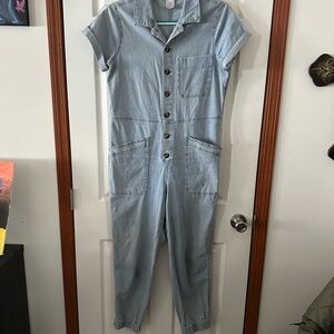 No Boundaries Women's Light Blue Denim Overalls